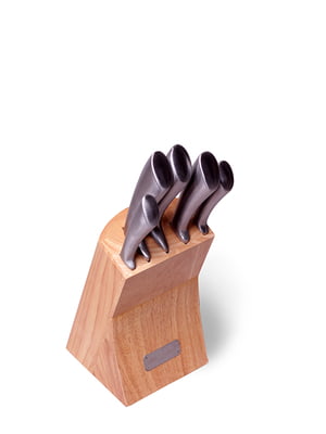 Набір ножів 6 предметів з нержавіючої сталі з порожніми ручками та дерев'яною підставкою | 6313659
