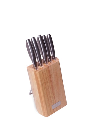 Набір ножів 6 предметів з нержавіючої сталі з порожніми ручками та дерев'яною підставкою | 6313661