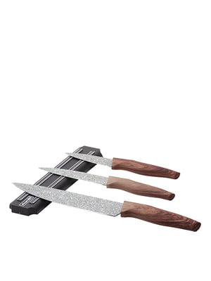 Набір кухонних ножів на магнітній смужці 4 предмети (3 ножі+тримач) | 6313662