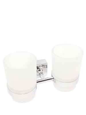 Склянка подвійна для зубних щіток 17*8.5*9.5 см скляна на сталевому кріпленні | 6313818