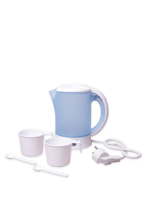 Чайник 0.6 л електричний пластиковий з чашками та ложками | 6313833
