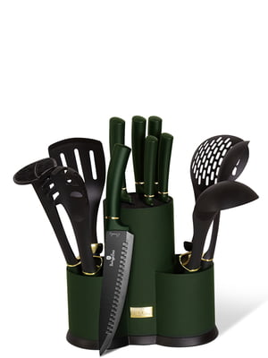 Набор кухонных принадлежностей и ножей с подставкой 12 предметов Haus Emerald Collection | 6316230