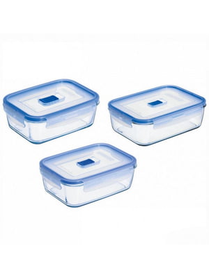 Набір контейнерів PureBoxActive прямокутних із блакитною кришкою 380,820,1220 мл | 6323603