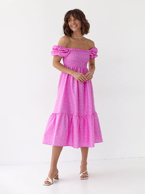 Платье-А силуэта розовое в горох | 6307728