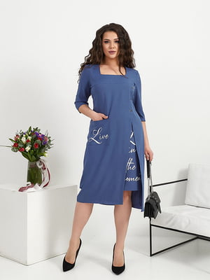 Сукня А-силуету блакитна з принтом | 6327743
