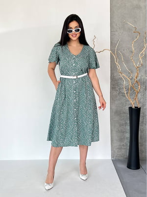Сукня-сорочка оливкового кольору в принт | 6327794