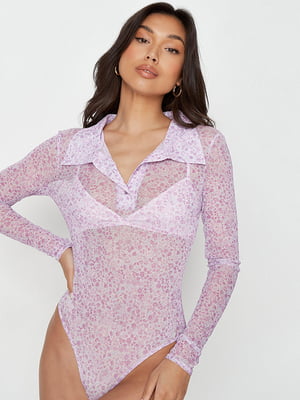 Блуза-боди светло-фиолетовая с цветочным принтом | 6328146