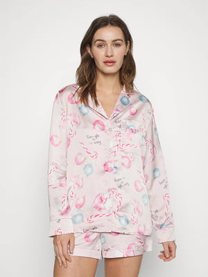 Рубашка розовая с принтом пижамная | 6328161