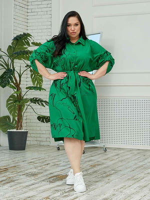 Платье-рубашка зеленое с принтом | 6329860
