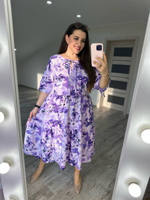 Платье А-силуэта фиолетовое в принт | 6327604