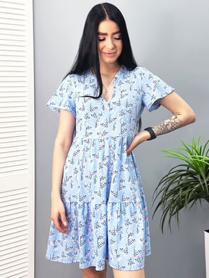 Сукня А-силуету блакитна в принт | 6329713