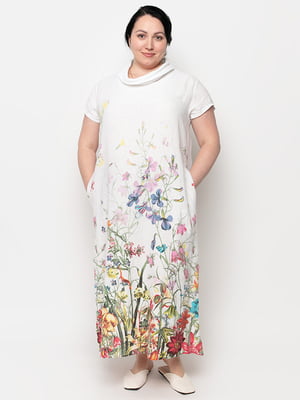 Сукня біла з квітковим принтом | 6330098