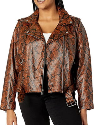 Куртка кожаная коричневая в принт | 6330326