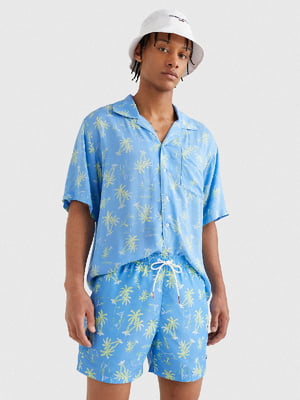 Рубашка голубая с пальмовым принтом | 6330390