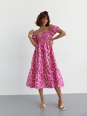 Сукня-А силуету рожева в квітковий принт | 6307732