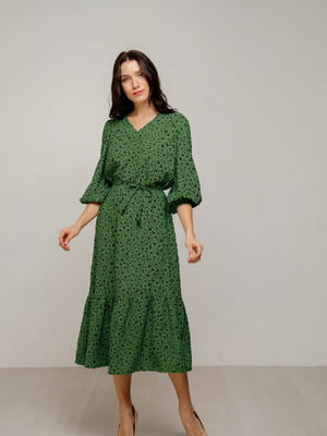 Платье А-силуэта зеленое с принтом | 6331428