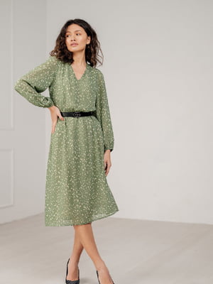 Сукня А-силуету оливкова з принтом | 6331445
