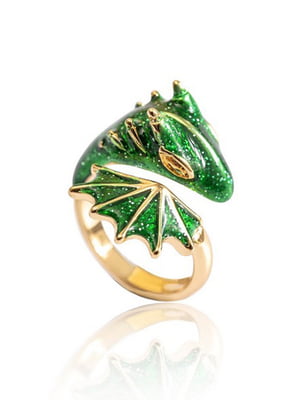 Красивое женское кольцо с зеленой эмалью “Дракон” | 6332812