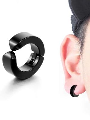 Серьга-кольцо клипса на ухо широкая без прокола 1 шт. 13 мм. Черная | 6332869