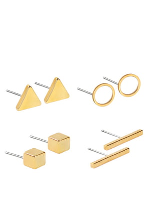 Набор серьги-гвоздики в стиле минимализм 4 пары цвет золото | 6332878