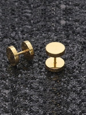 Круглые маленькие серьги-штанги плаги обманки 6 мм. цвет золото | 6332898