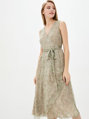 Платье шифоновое А-силуэта оливковое с принтом | 6331585
