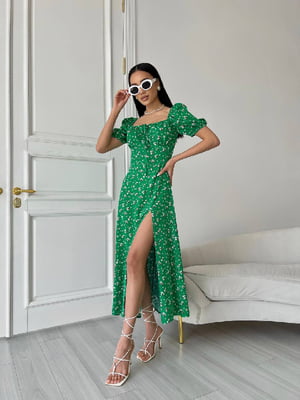 Сукня А-силуету зелена з квітковим принтом | 6336834