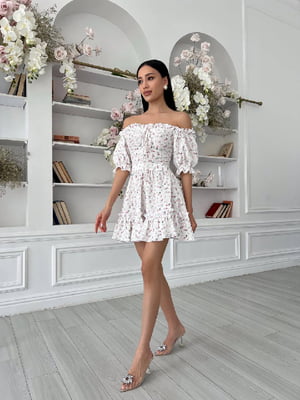 Сукня А-силуету молочного кольору з квітковим принтом | 6336838