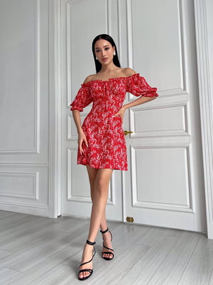 Платье А-силуэта красное с цветочным принтом | 6336847