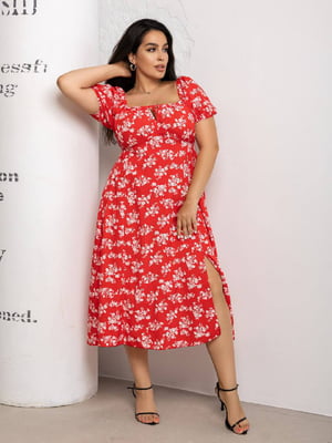 Сукня А-силуету червона з квітковим принтом | 6336881