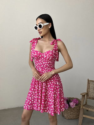 Платье А-силуэта розовое в принт | 6345246