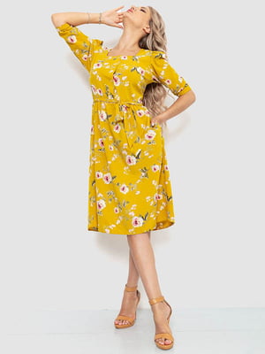 Сукня гірчичного кольору в квітковий принт | 6351303