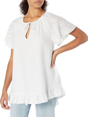 Блузка-футболка біла з мереживом | 6351931