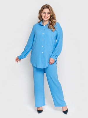 Голубой костюм: рубашка оверсайз и брюки-палаццо | 6352547