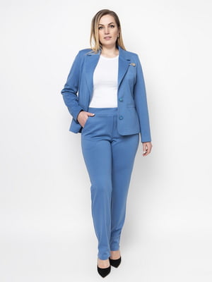 Синій костюм у стилі спорт-шик: однобортний жакет та штани | 6352550