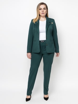 Зеленый костюм в стиле спорт-шик: однобортный жакет и брюки | 6352552