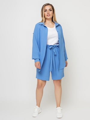 Блакитний костюм-жатка: сорочка оверсайз та шорти | 6352554