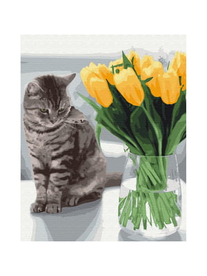 Картина за номерами "Котик з тюльпанами" (40х50 см) | 6356229