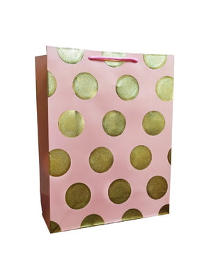 Подарунковий пакет рожевий в горошок 31х40х12 см | 6361012