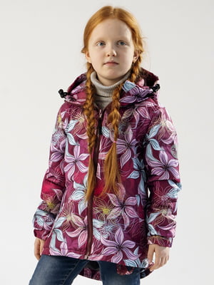 Куртка ягідного кольору з квітковим принтом | 6365949