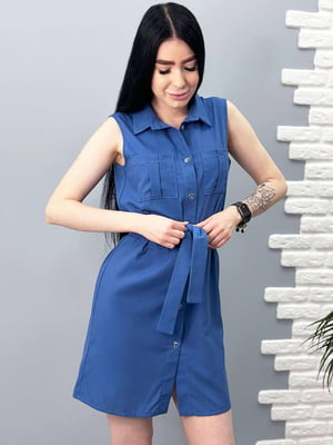 Сукня-сорочка синя лляна | 6366838