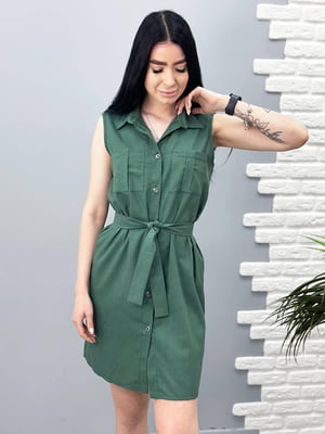Сукня-сорочка зелена лляна | 6366839