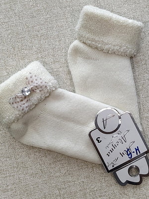 Шкарпетки молочного кольору з декором махрові | 6367422