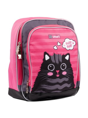 Рюкзак школьный розово-серый с принтом | 6369809