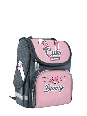 Рюкзак школьный каркасный серо-розовый с принтом | 6369906