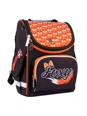 Рюкзак школьный каркасный черно-оранжевый с принтом | 6369907