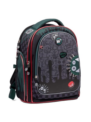 Рюкзак школьный полукаркасный черно-зеленый | 6370186