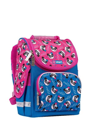 Рюкзак школьный каркасный сине-розовый с принтом | 6370218