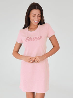 Сорочка нічна рожева з принтом | 6375197