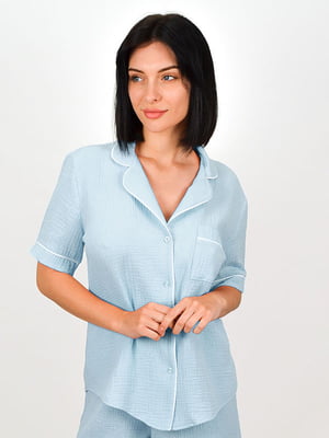 Блуза блакитна на гудзиках | 6375207